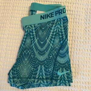 Nike Pro Teal Patterned Shorts